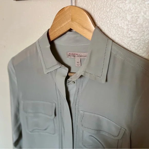 Sage Green 100% Silk Banana Republic Button Down - Picture 3 of 7